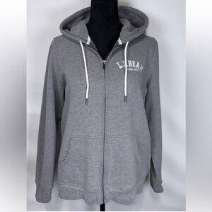 LL Bean Since 1912 Full-Zip Hooded Sweatshirt Embroidered Logo Sz Medium Gray